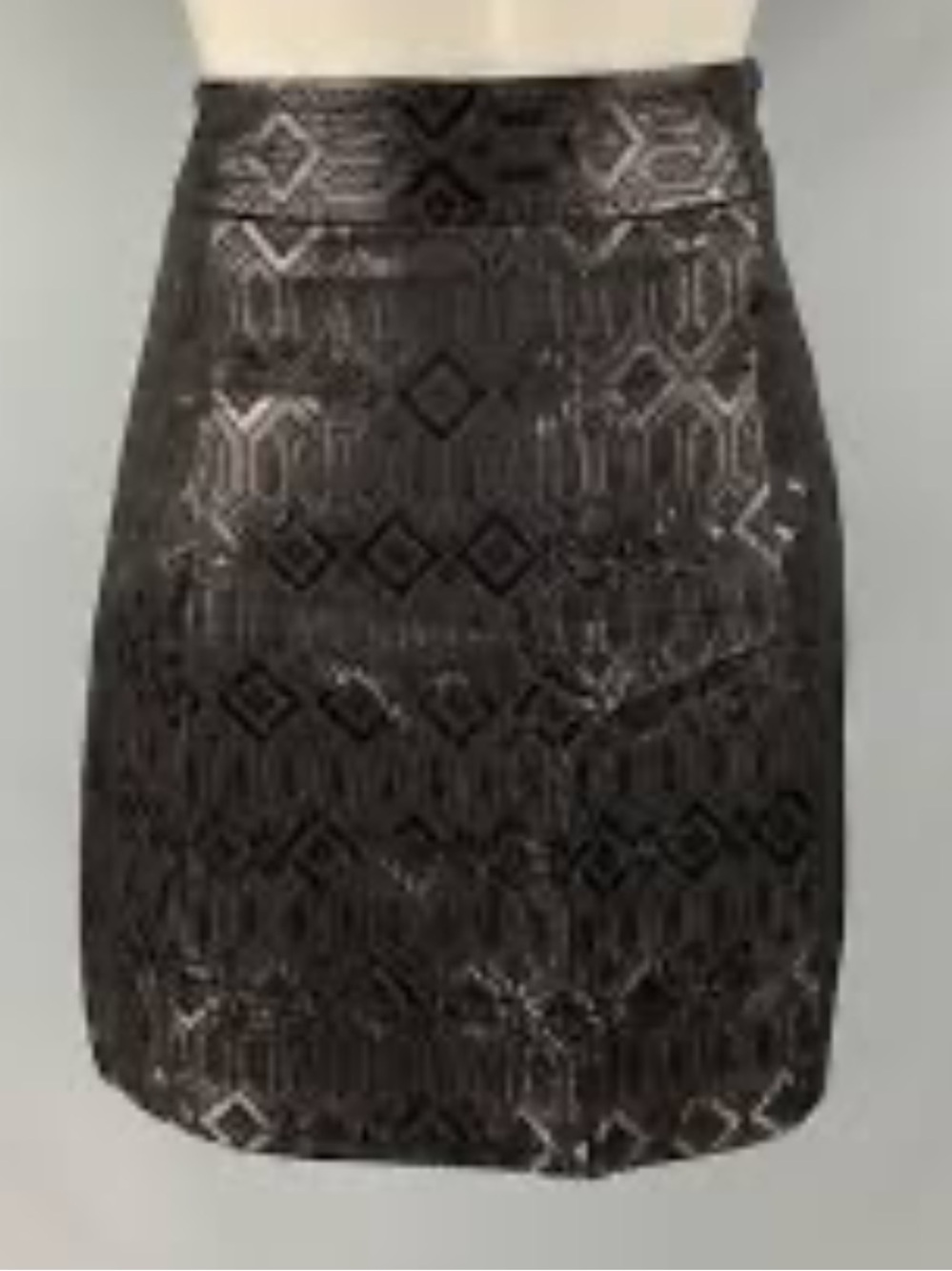 Tory Burch "Siri" Metallic Geometric Jacquard Midi Pencil Skirt